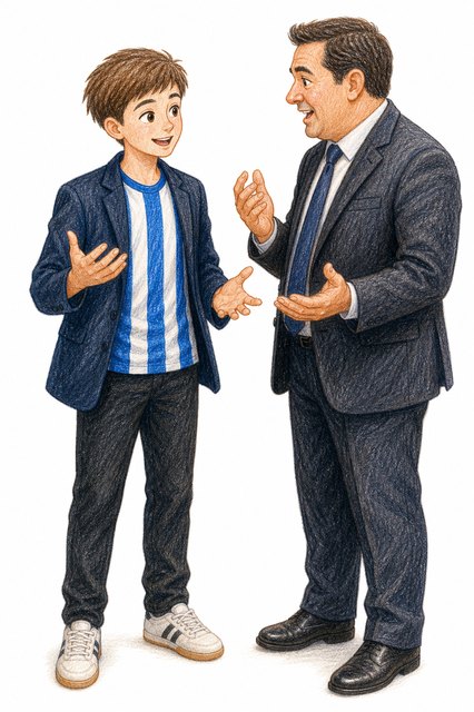 Kleber e o presidente conversam animadamente como dois torcedores.