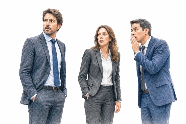 Os gerentes observam de longe a proximidade entre o novato e o presidente.